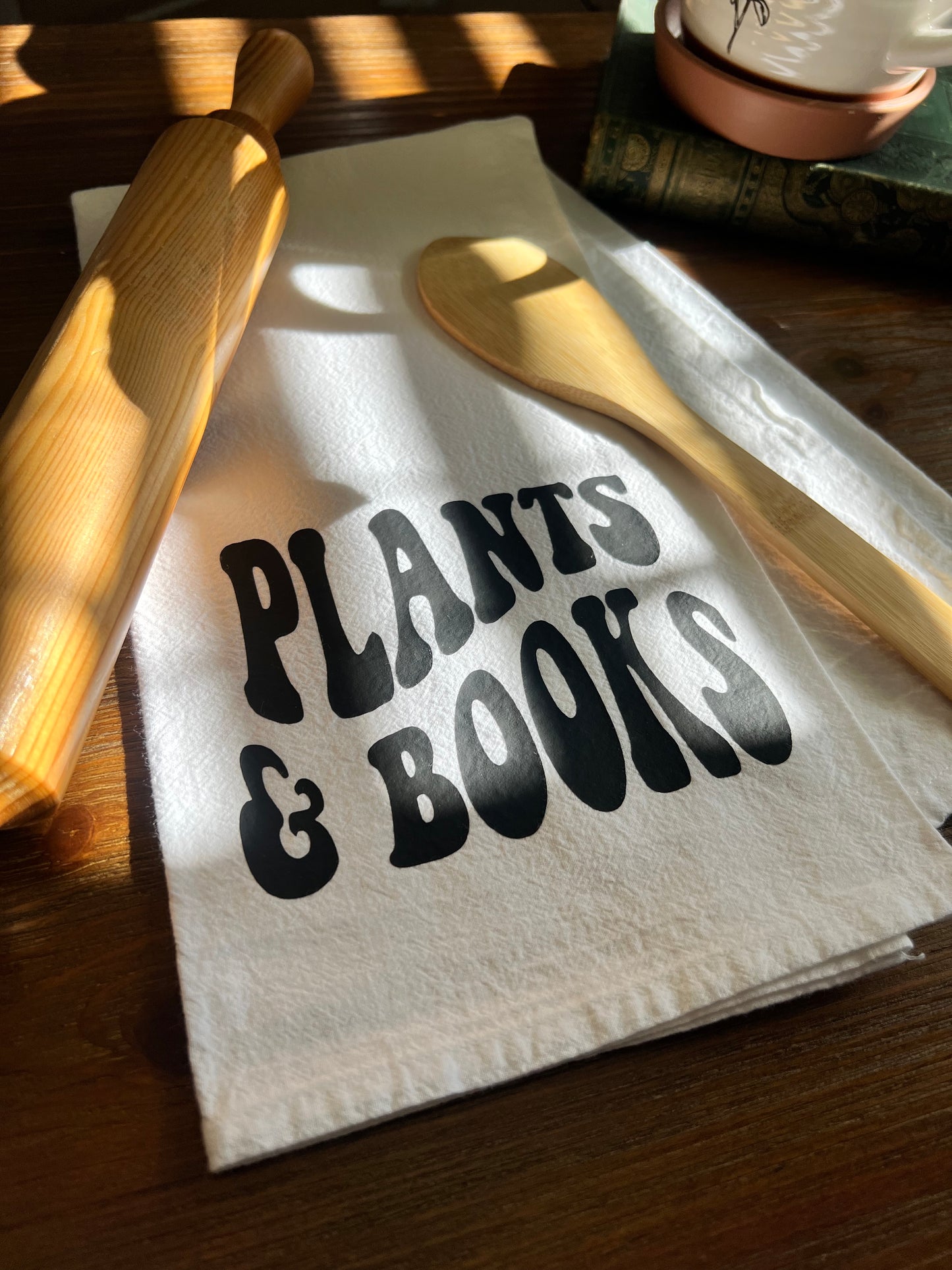 Plants and Books Tea Towel