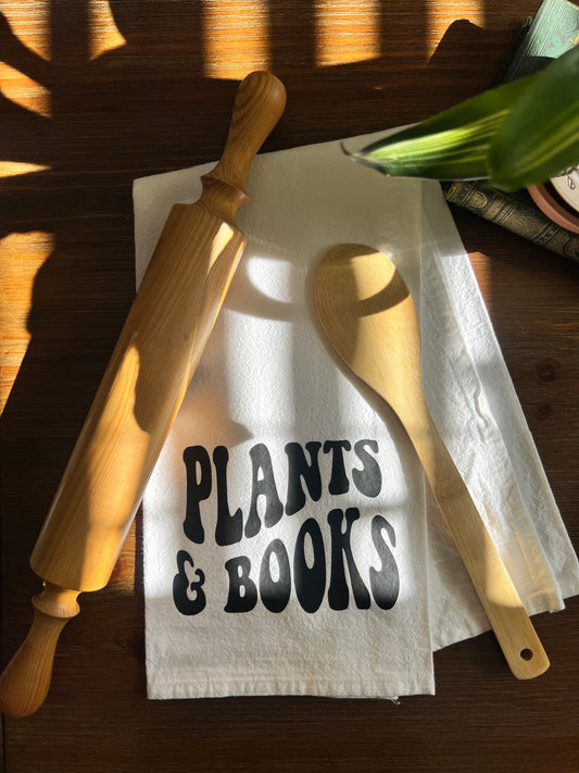 Plants and Books Tea Towel