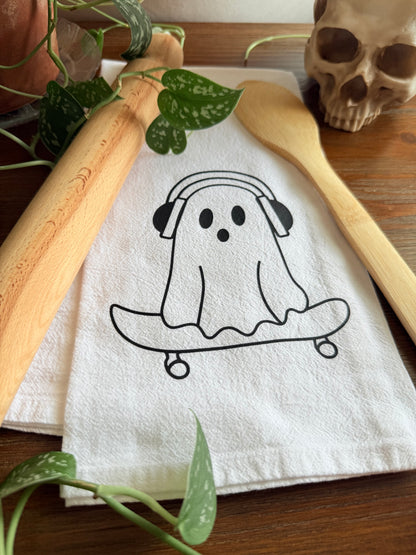 Skateboarding Ghost Tea Towel