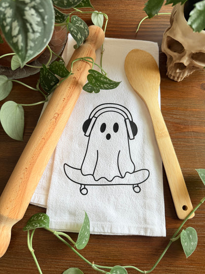 Skateboarding Ghost Tea Towel