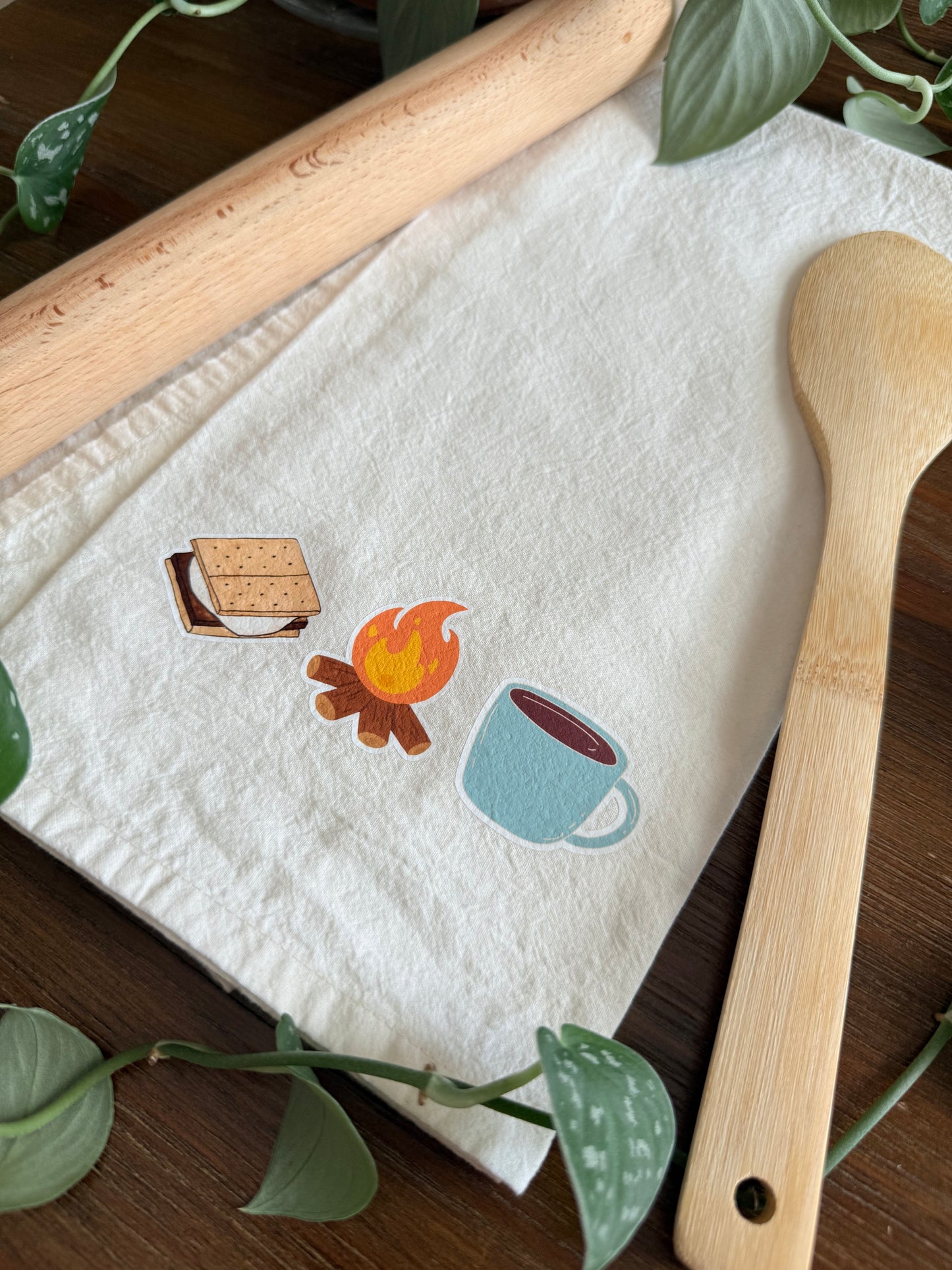 Smores Campfires and Coffee Tea Towel