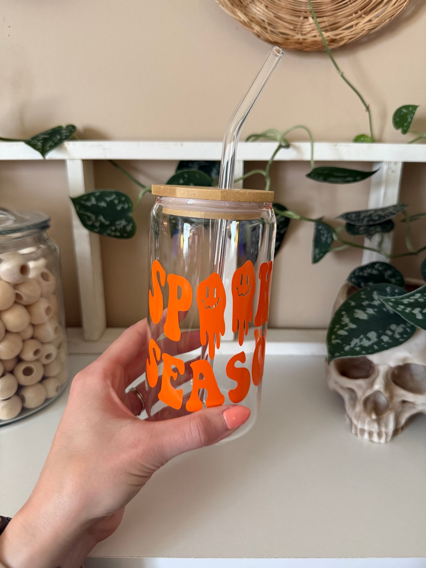 Spooky Season Melting Smiley Face Glass Cup