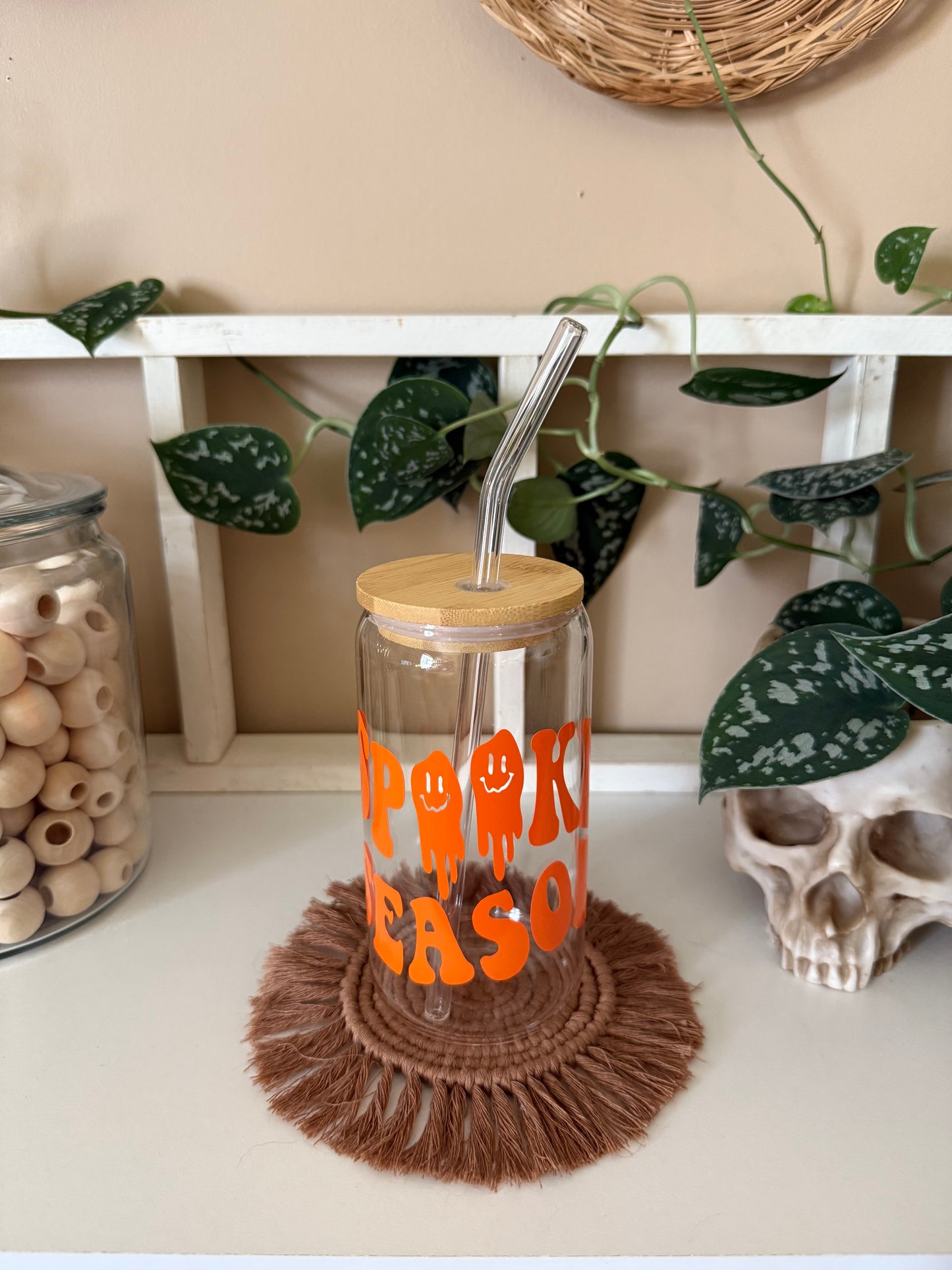 Spooky Season Melting Smiley Face Glass Cup