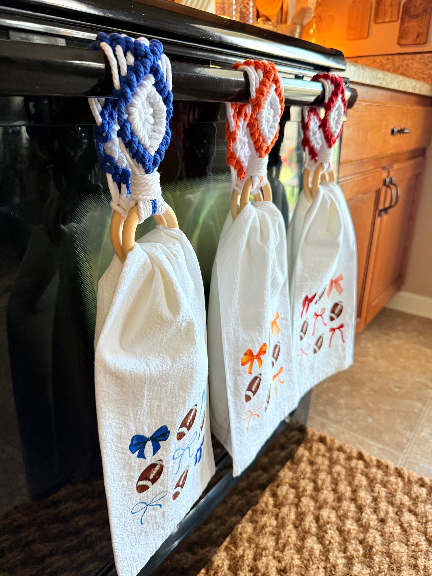 Coquette and Footballs Tea Towel and Towel Holder