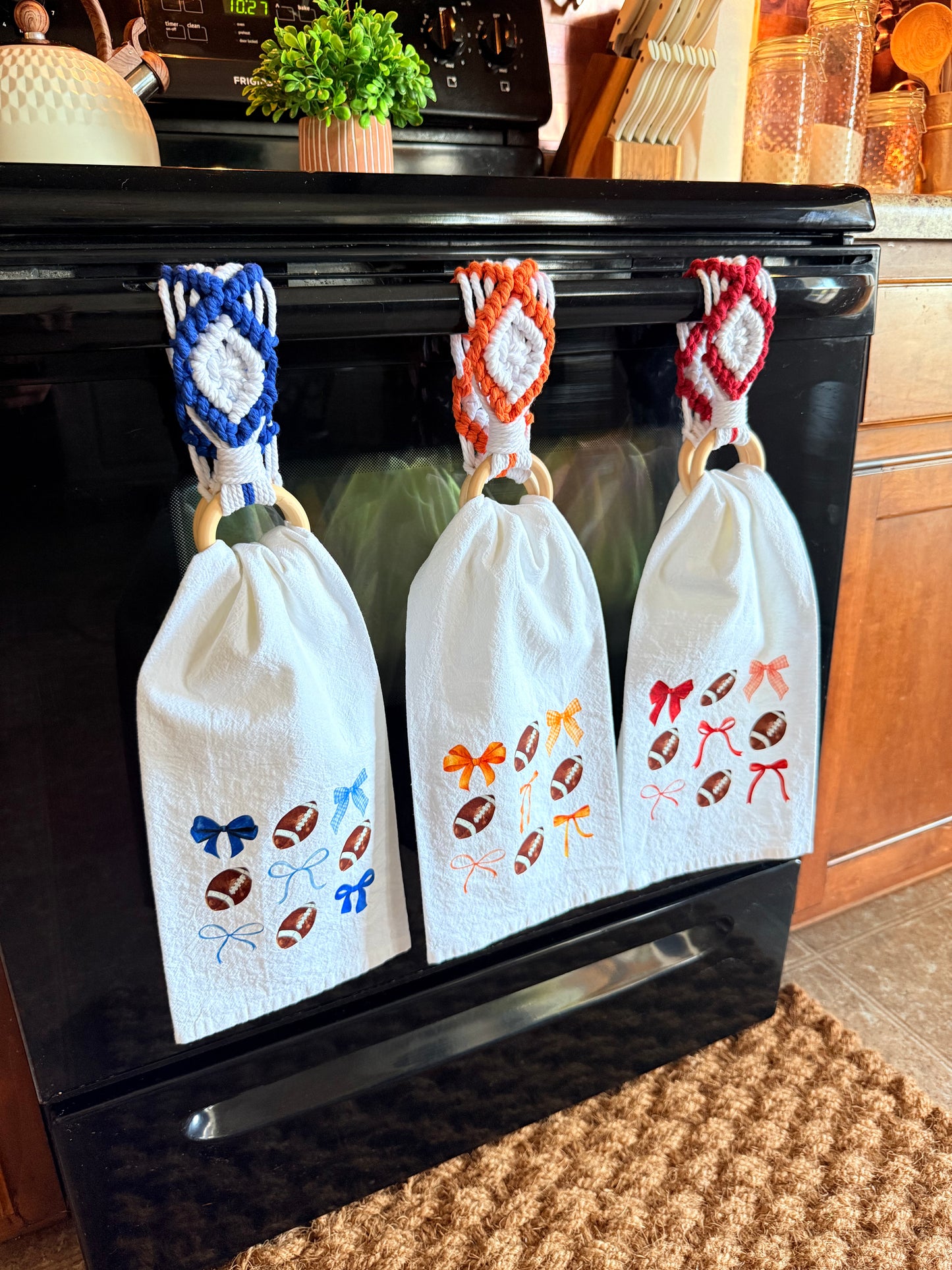 Coquette and Footballs Tea Towel and Towel Holder