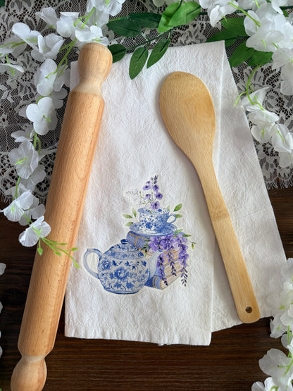 Dainty Teapot and Flowers Tea Towel