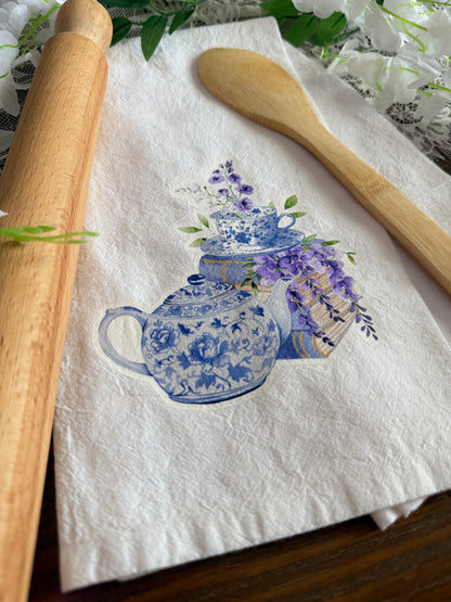 Dainty Teapot and Flowers Tea Towel