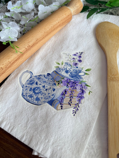 Dainty Teapot and Flowers Tea Towel