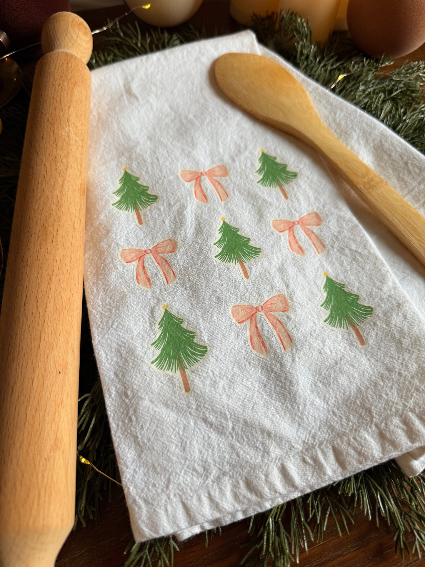 Trees and Bows Christmas Tea Towel