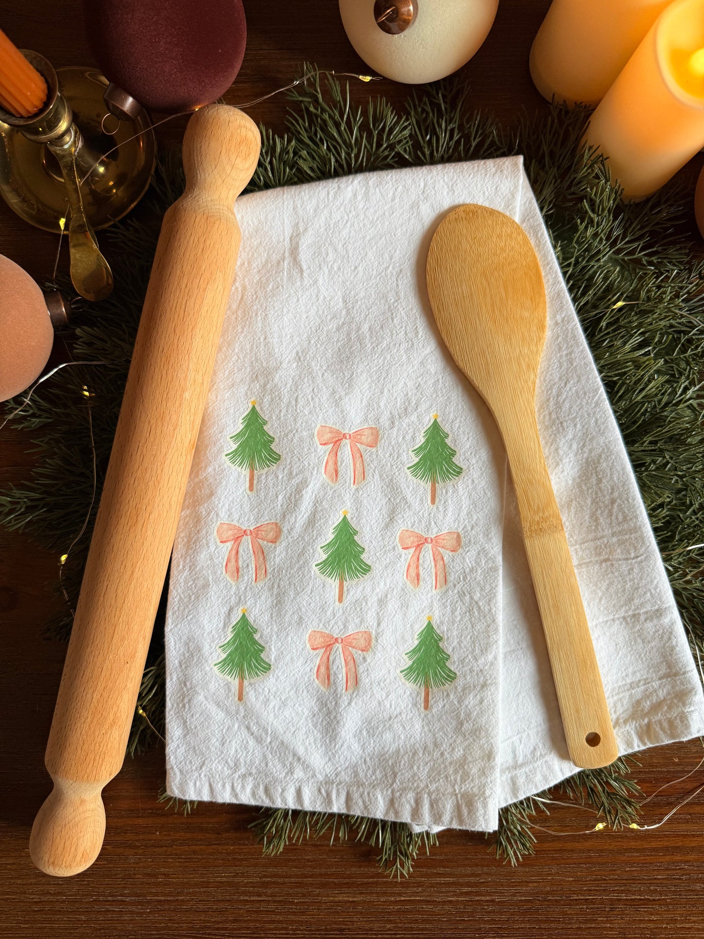 Trees and Bows Christmas Tea Towel