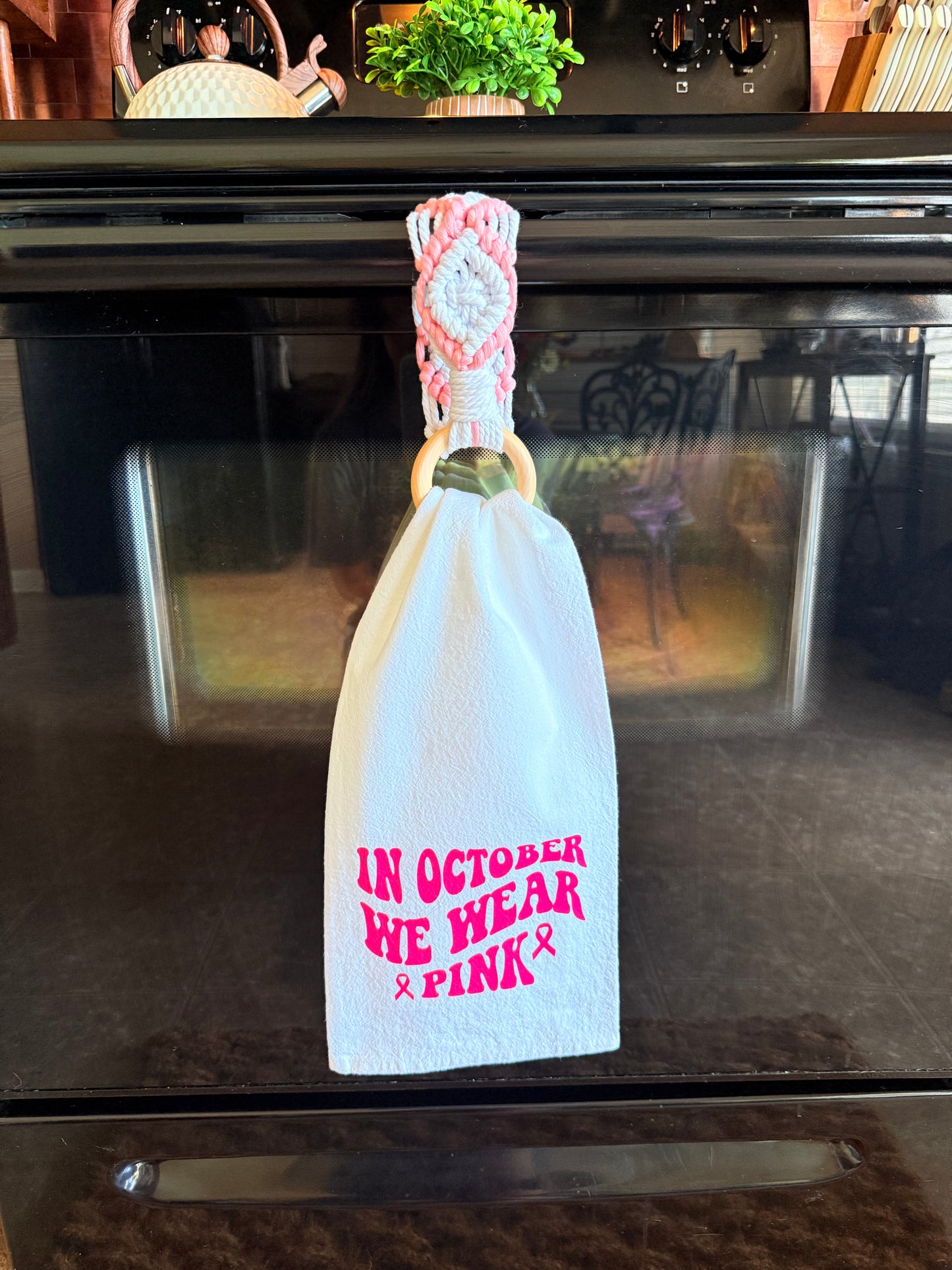 In October We Wear Pink Tea Towel and Towel Holder