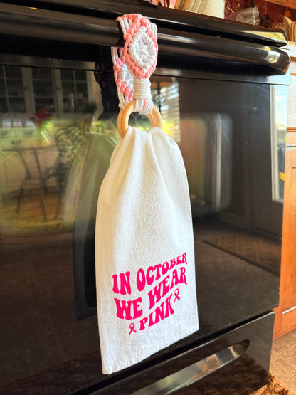 In October We Wear Pink Tea Towel and Towel Holder
