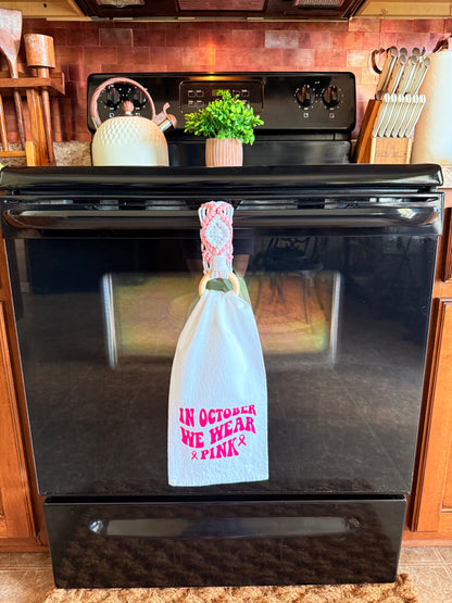 In October We Wear Pink Tea Towel and Towel Holder